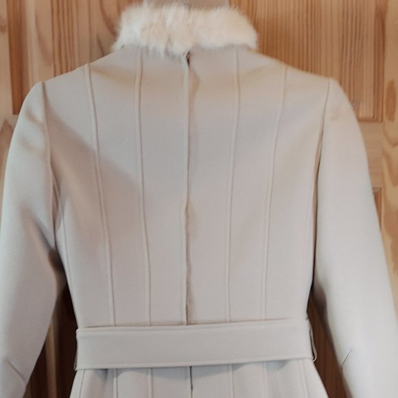 Vintage Stegari Fur Trimmed Beige Dress Jackie Kennedy Style Small Xtra Small - Picture 7 of 12